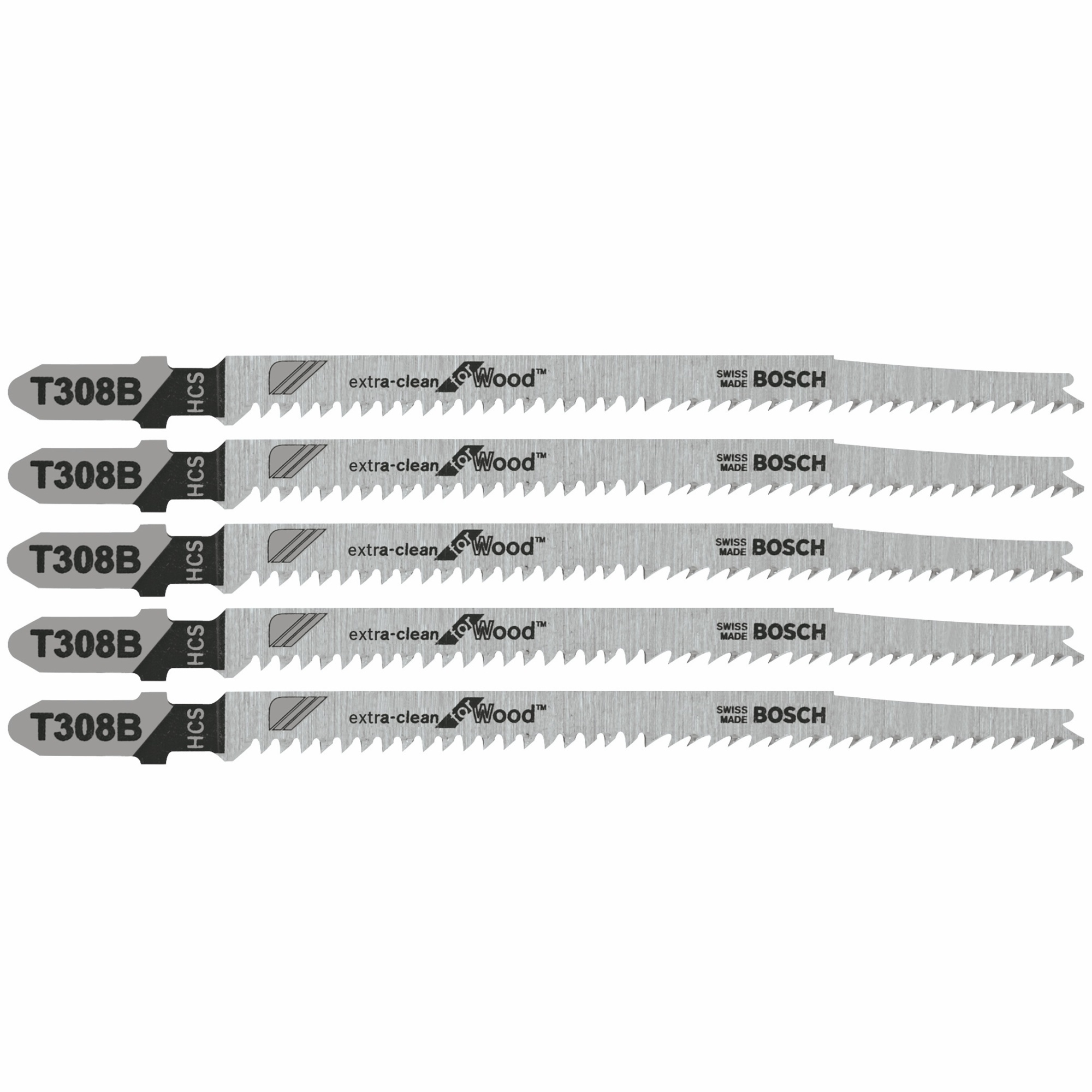 Bosch T-Shank Jig Saw Blades — 4 5/8in., 12 TPI, Extra Clean for Wood, 5 Pcs, Model# T308B